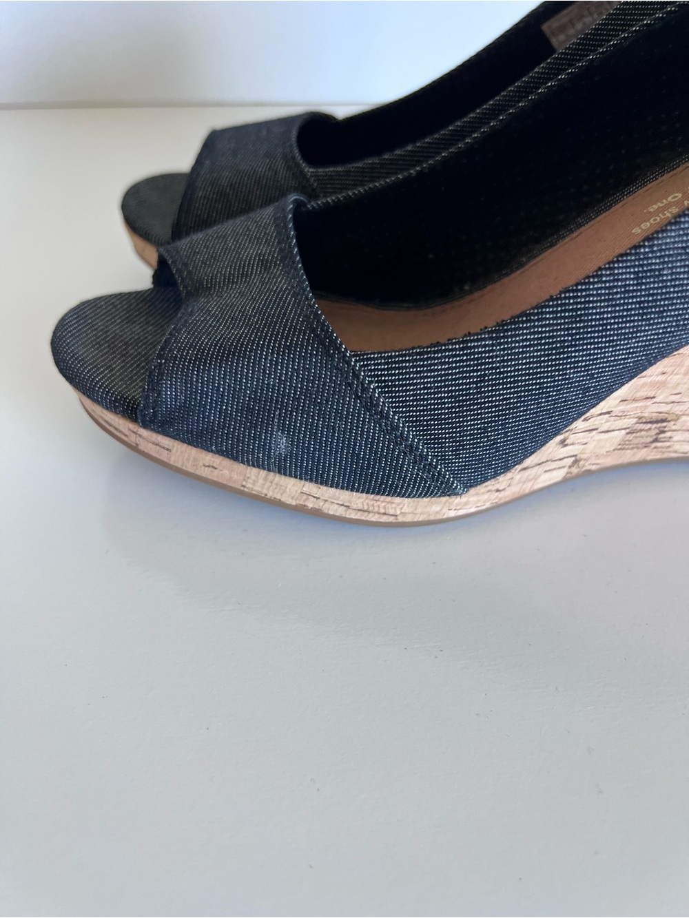 Toms Women's Stella Peep-Toe Cork Wedges Black Denim - Picture 5 of 8